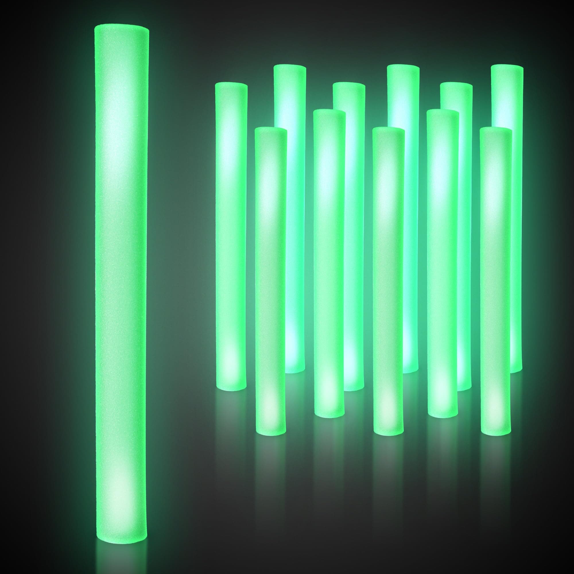 Fun Central 12 Pack Green LED Foam Sticks with 3 Dynamic Light Modes - Versatile Glow Foam Sticks for Parties, Weddings, Concerts & Celebrations