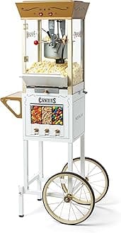 Nostalgia Vintage 8 Ounce Professional Popcorn and Dispensing Cart, Makes Up to 32 Cups, Three Storage Dispensers for Kernels, Candy, Nuts, Chocolate, Measuring Spoons and Scoop Included