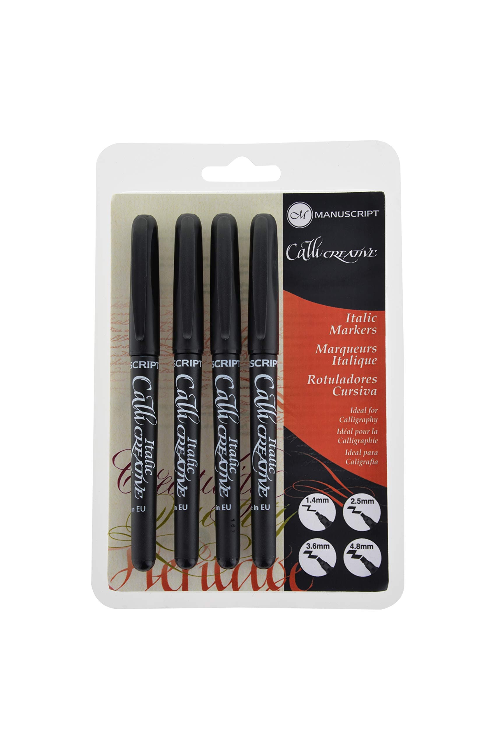 Manuscript Pen MM6409 Italic Marker, Assorted, Black, 4-Pack