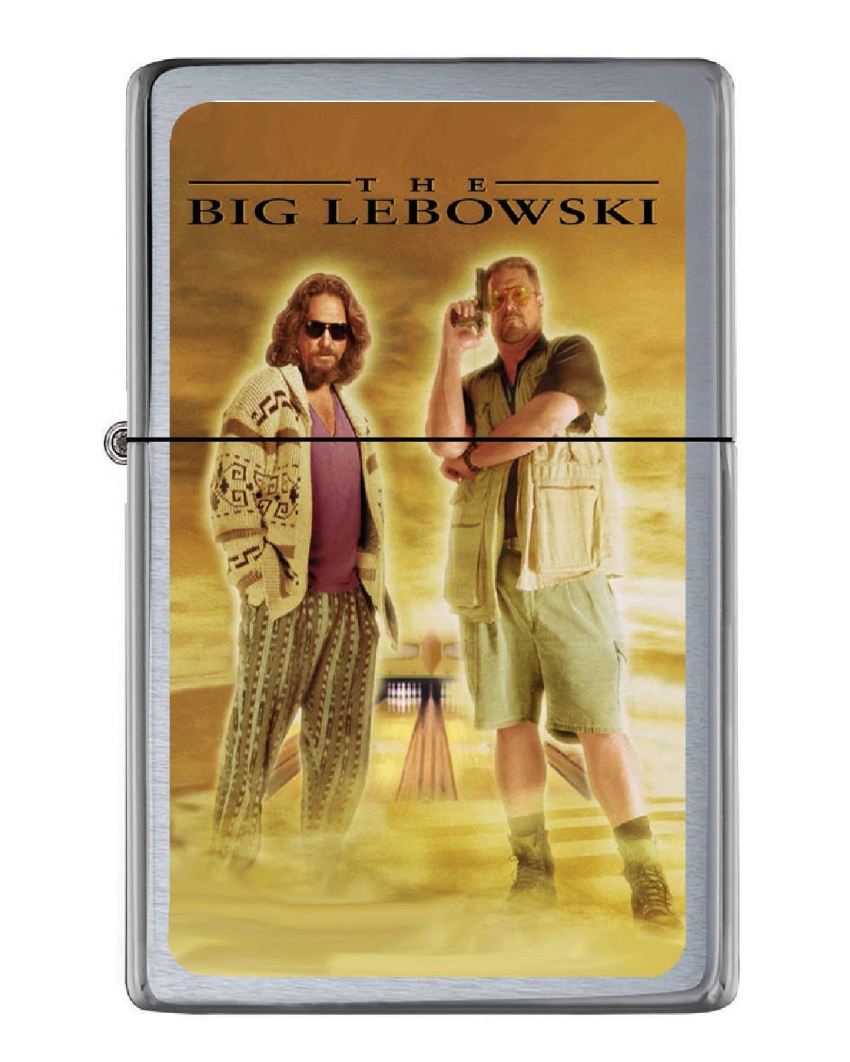 The Big Lebowski Dude Walter Flip Top Lighter Brushed Chrome with Vinyl Image and tin