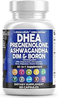 DHEA 200mg Supplement Pregnenolone 100mg for Men & Women with DIM Ashwagandha Boron 6mg Complex Calcium Magnesium Zinc 50mg Vitamin D3 5000 IU Hormone Support Capsules Pills Made in USA 60 Count