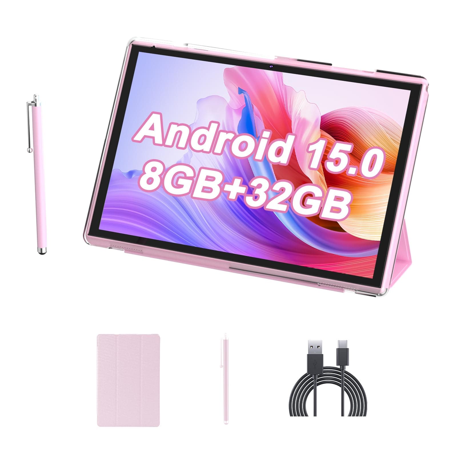 10 Inch Tablet With Case Stylus, Android 15 Tablets 8GB RAM 32GB ROM Support下1024GB Expand, Tableta 2MP+ 8MP Camera WiFi-6 10.1 IN Tablet, IPS 10" HD Display 6000mAh Long Battery Life Tabletas.