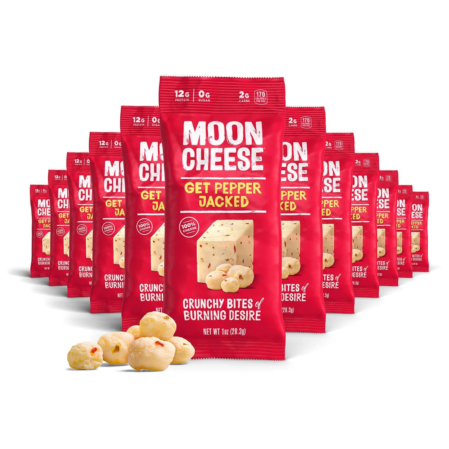 Moon Cheese Bites, Get Pepper Jacked, 1-Ounce 12-Pack, 100% Real Cheese Snack, Protein, Keto, After-School or Lunch Snack