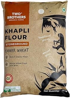 - Khapli Wheat Flour (5kg) | Low-Gluten Wheat Flour | High Dietary Fiber for Easy Digestion | Stoneground Emmer | Khapli Atta | India's Only Certified Glyphosate Free Atta