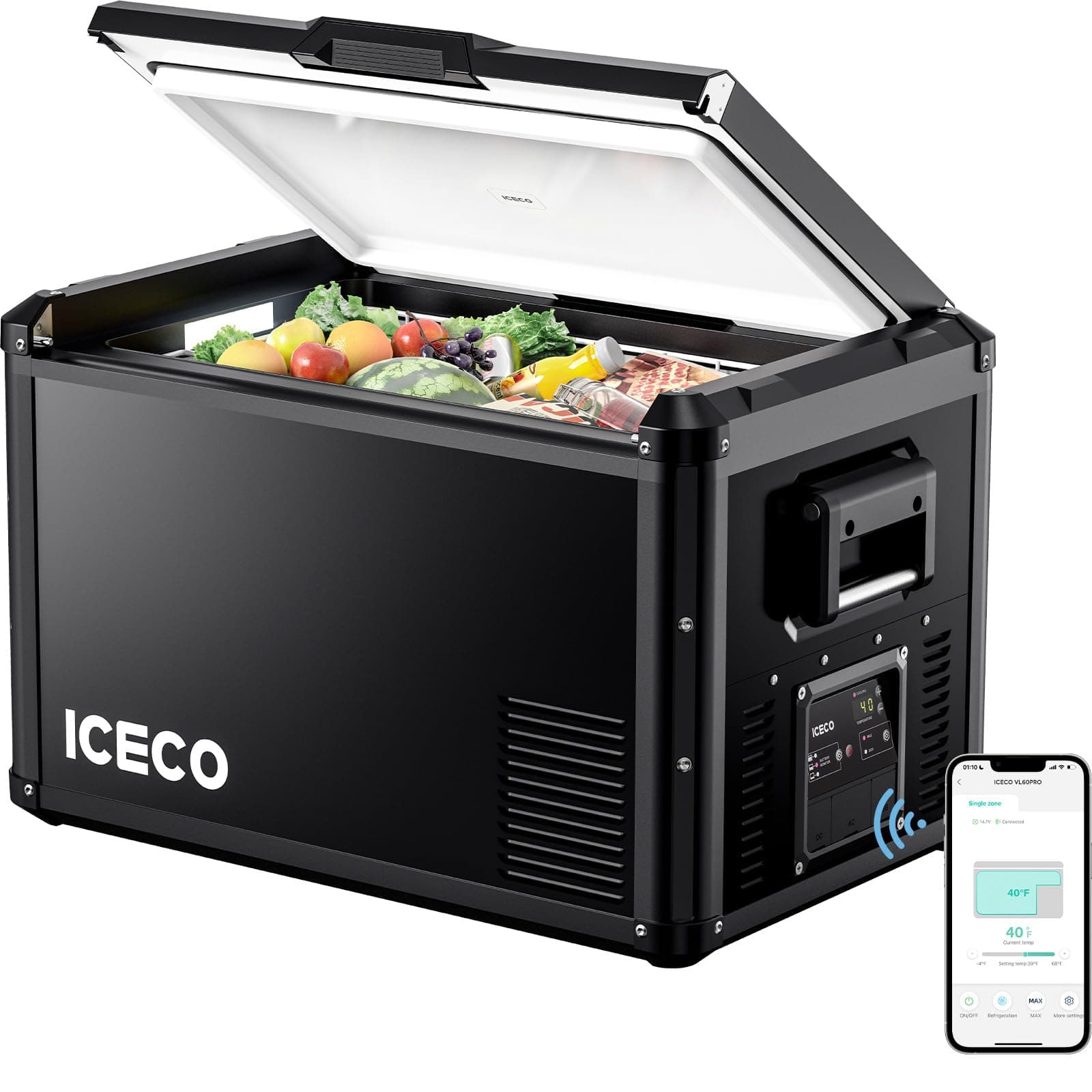 VL60 ProS Portable Refrigerator, Multi-directional Lid, Dual USB & DC 12/24V, AC 110-240V, 60L Steel Compact Refrigerator Powered by SECOP, 0℉ to 50℉, Home & Car Use [Upgrade, 63 Quarts]