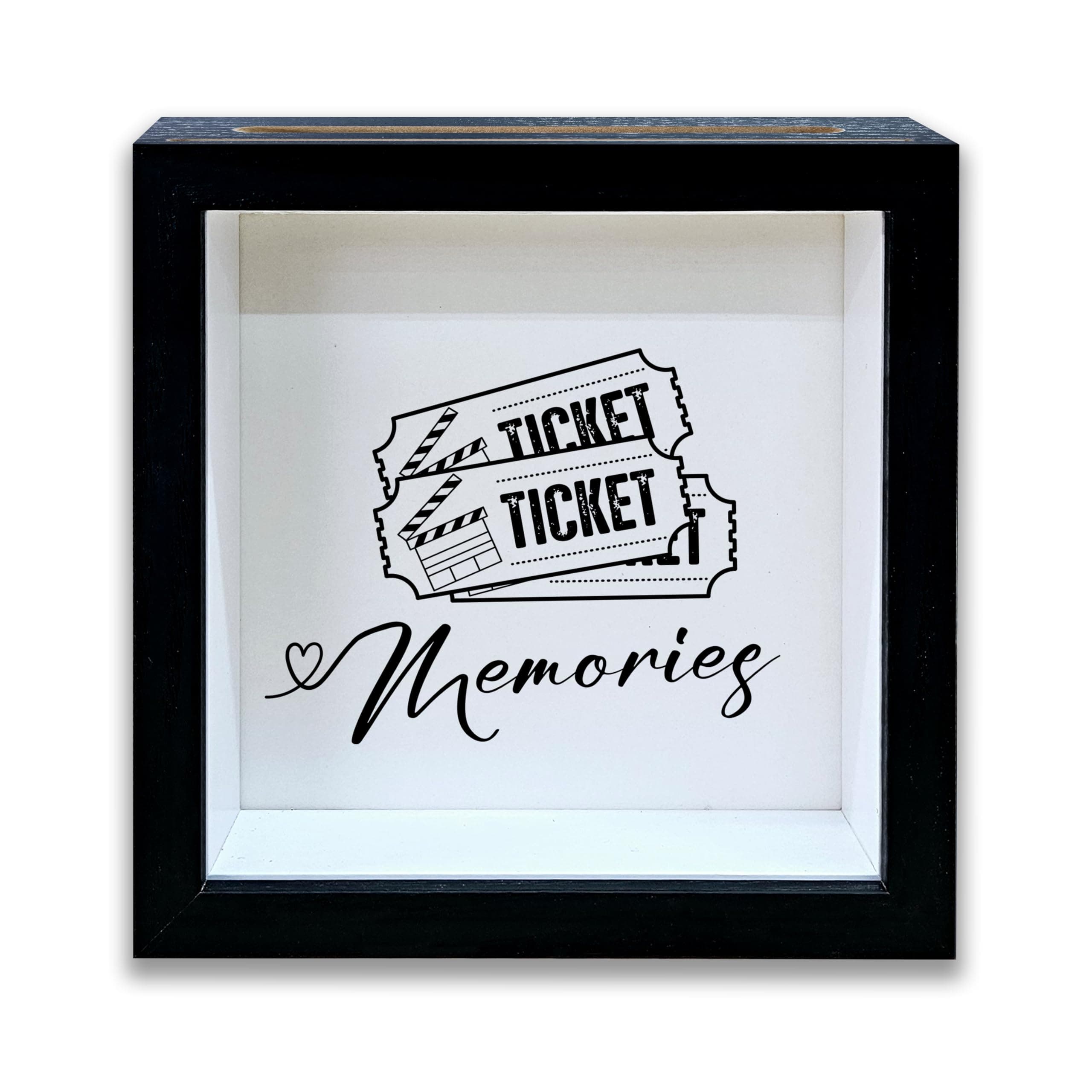 Ticket Shadow Box With Slots, Tickets Here Memories Boxes Frame 8x8 Inches Decor For Theater Home, Keep Sake Box For Memories, Movie Concert Ticket Stub Holder, Ticket Boxes Display Cases -08