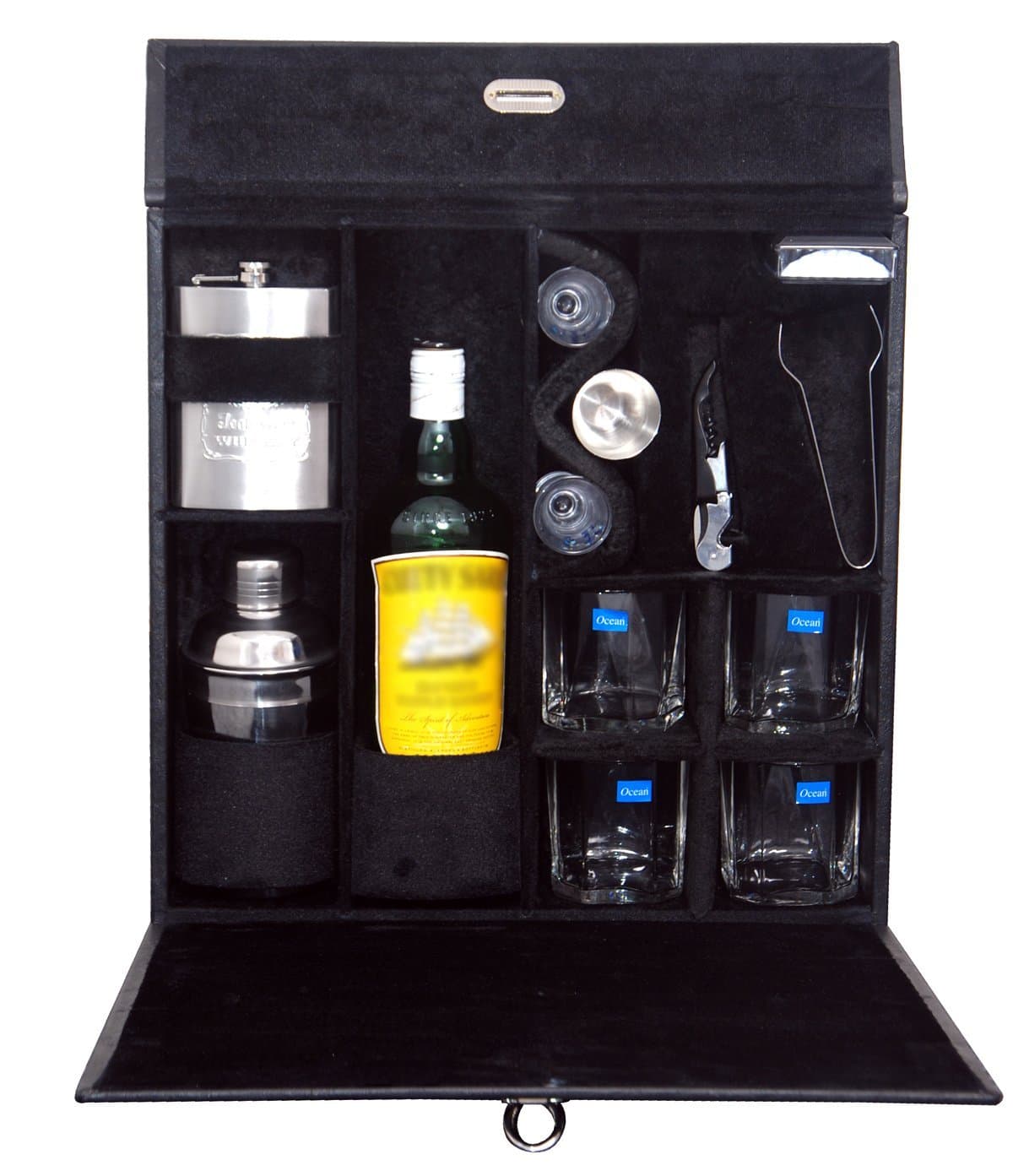 JK Barware Leather Travel Bar Set (Black)