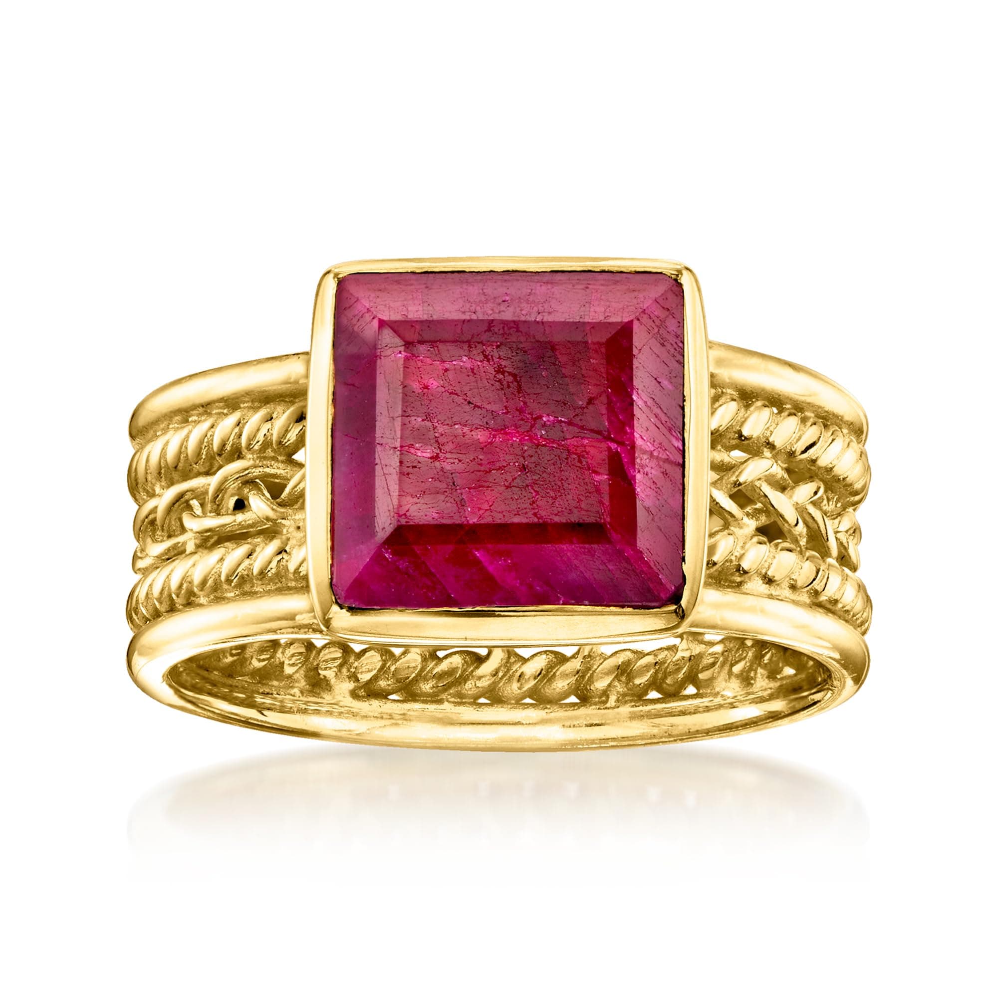 Ross-Simons3.30 Carat Ruby Etruscan-Style Ring in 18kt Gold Over Sterling. Size 8