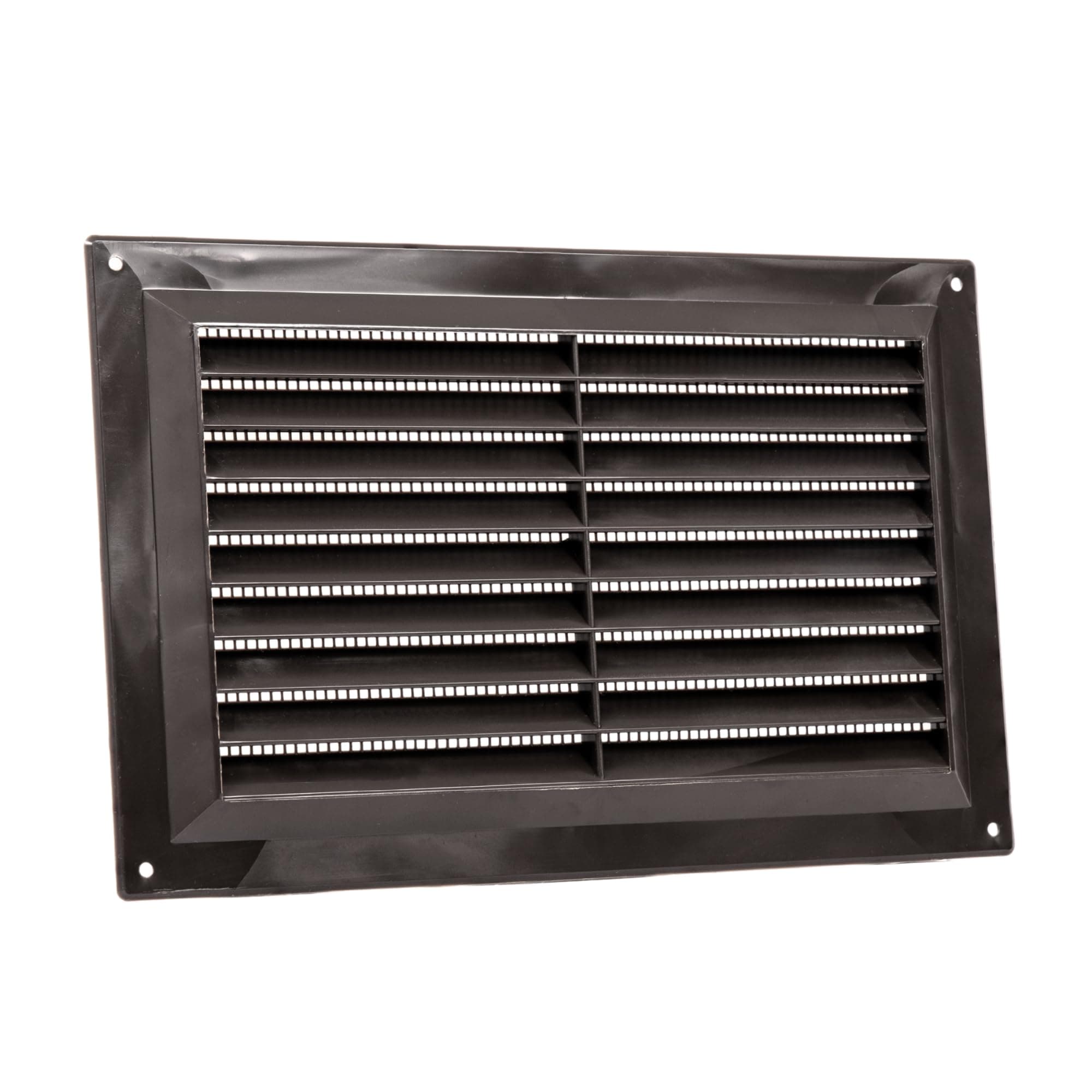 Plastic Louvre Air Vent with Flyscreen 9" x 6" (229mm x 150mm), Double Brick Grille Cover, Brown