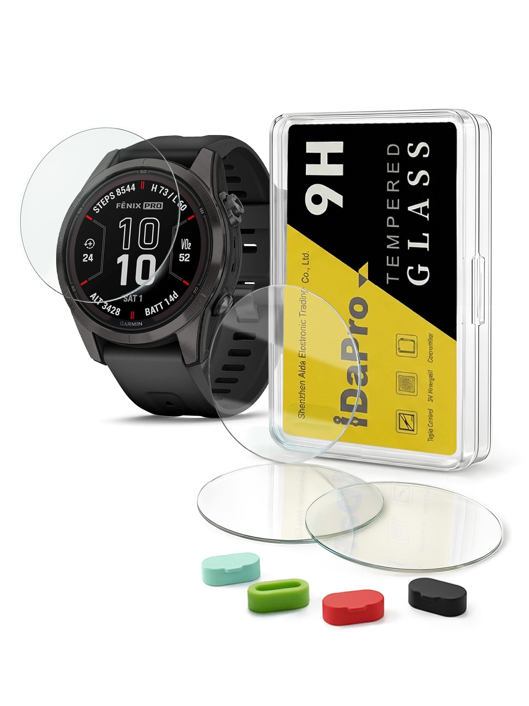 Screen Protector for Garmin Fenix 7S/7S Pro (Solar/Sapphire Solar) Tempered Glass [4Pcs]+Silicone Anti-dust Plugs[4Pcs],9H,Anti-Scrach,Anti-Bubble,Easy Installation