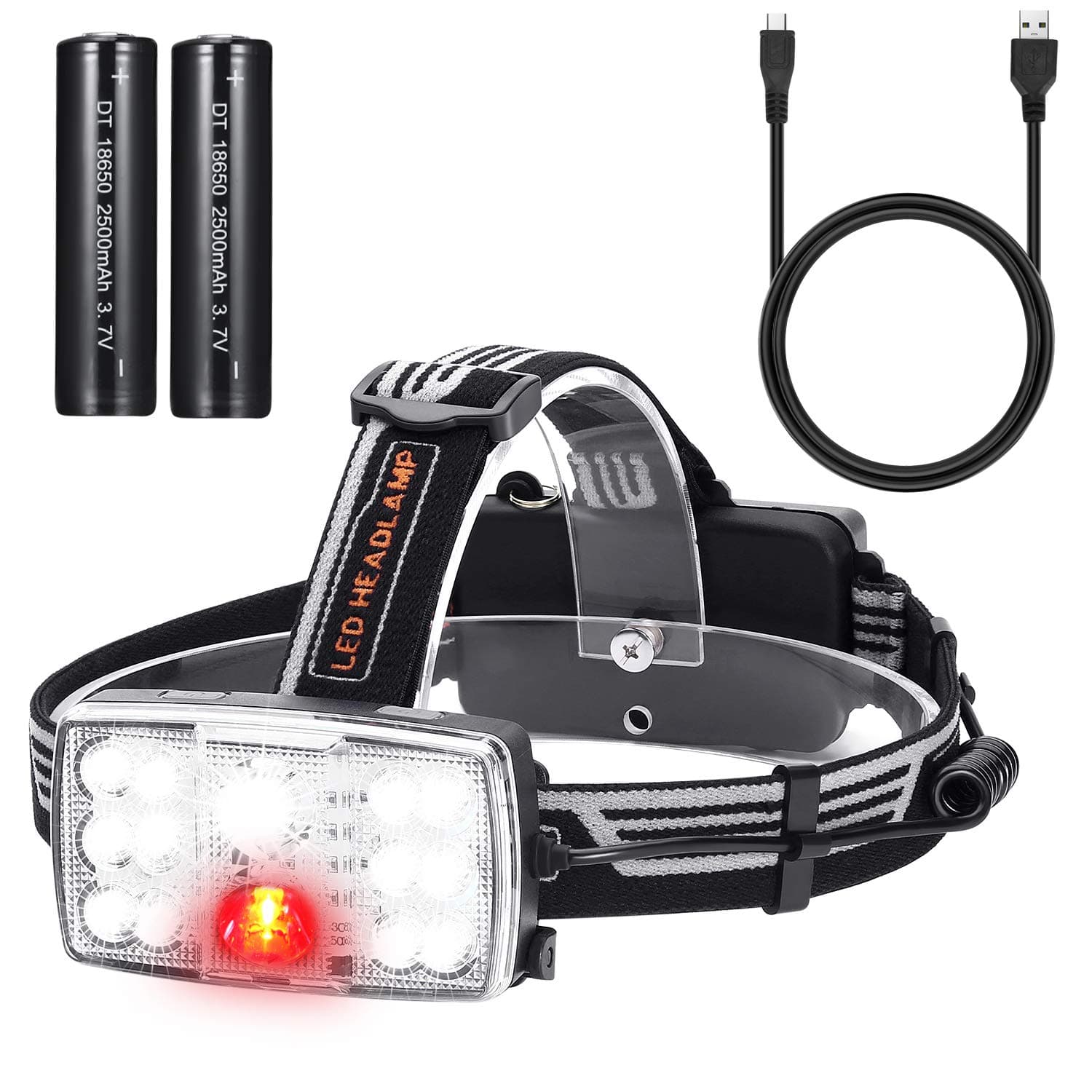 Akale BEST Version Rechargeable Headlamp, Powerful Lumens Zoomable Work Headlights, Waterproof CREE LED Head Torch with red lights for Outdoor & Indoor Camping, Security, Emergency Use