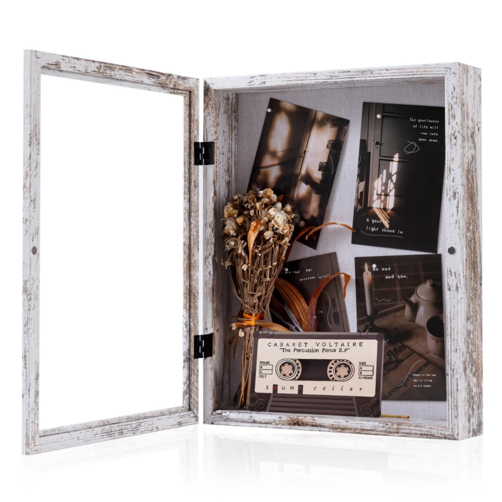Muzilife 11x14 Shadow Box Picture Frame - 2.16" Interior Deep Wood & Glass Rectangle Display Case Ready to Hang Memory Box Baby Sports Memorabilia, Pins, Awards, Tickets, and Photos, Rustic White