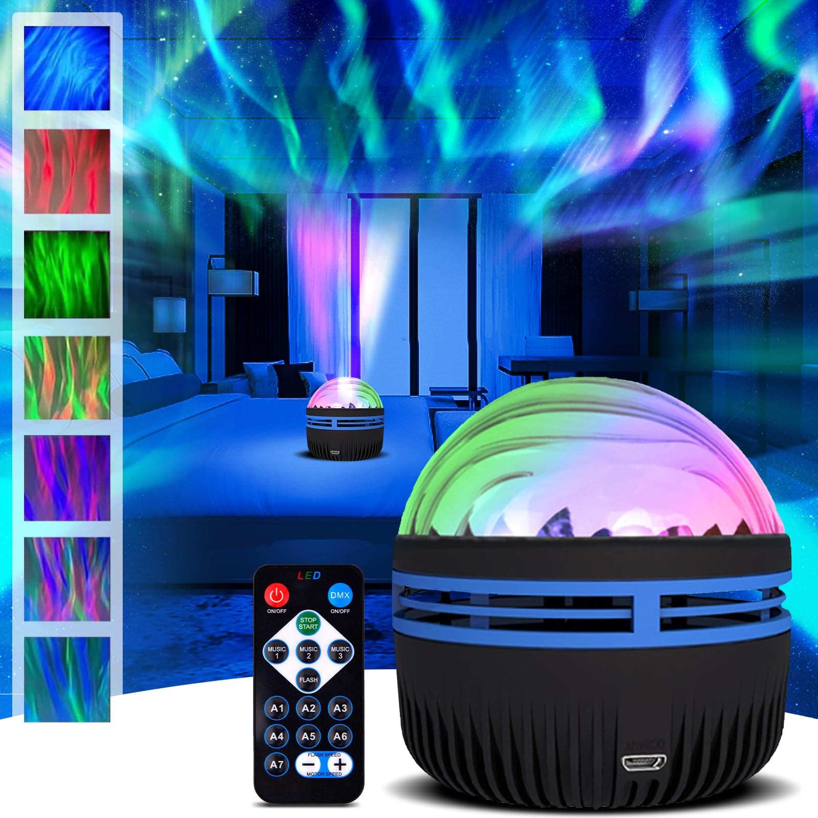 Pipihome Northern Lights Projector Galaxy Projector, Star Projector Night Light with 7 Light Effects, 2 in 1 Northern Lights Ocean Wave Projector, Aurora Projector Lights for Bedroom, Kids