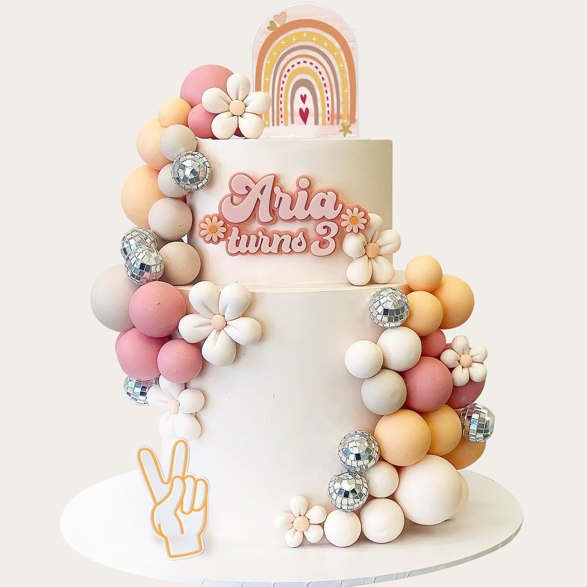 40 PCS Boho Cake Topper Groovy Cake Topper Mini Balls Acrylic Cake Topper Retro Hippie Daisy Flower Cake Topper For Cake Decorating Bohemian Groovy Wedding Party Supplies (40 Pcs)