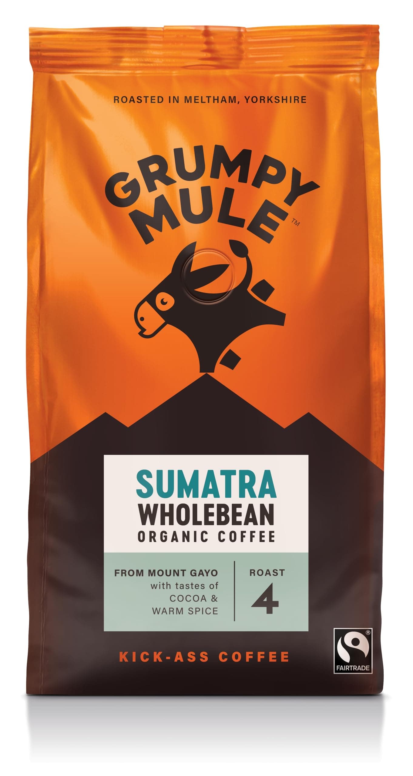 Grumpy Mule Sumatra Mount Gayo Organic (Whole Coffee Beans) with notes of Cocoa and Warm Spice 200g