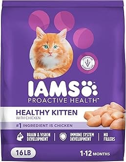 - IAMS Proactive Health Kitten Dry Cat Food, Healthy Kitten Food Dry Recipe with Real Chicken in Every Bite, 16 Lb. Bag