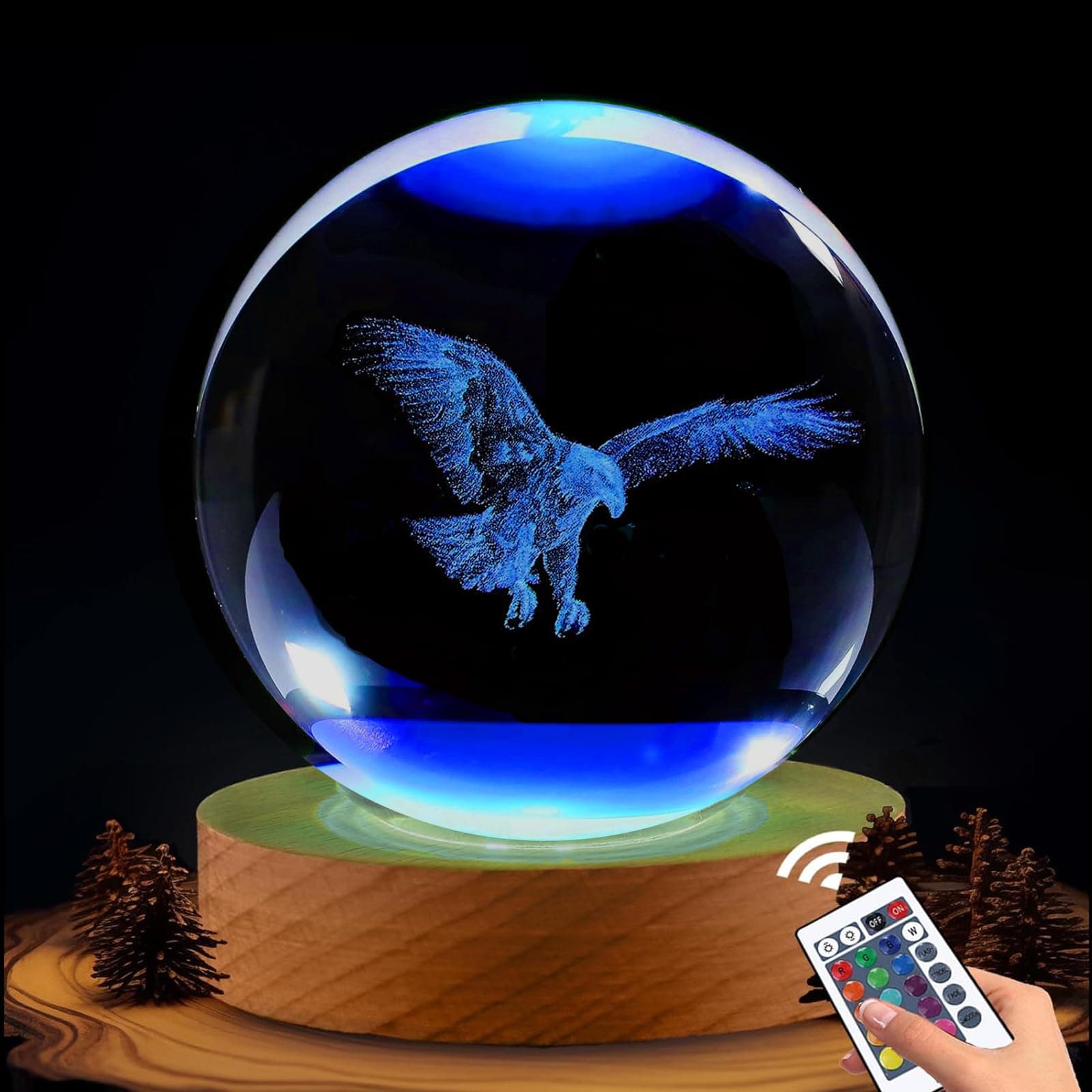 Eagle Gifts for Men, 3.15in 3D Crystal Ball Lamp with Remote Control, Eagle Decor for Lovers, Birthday Christmas Father Day for Women Men
