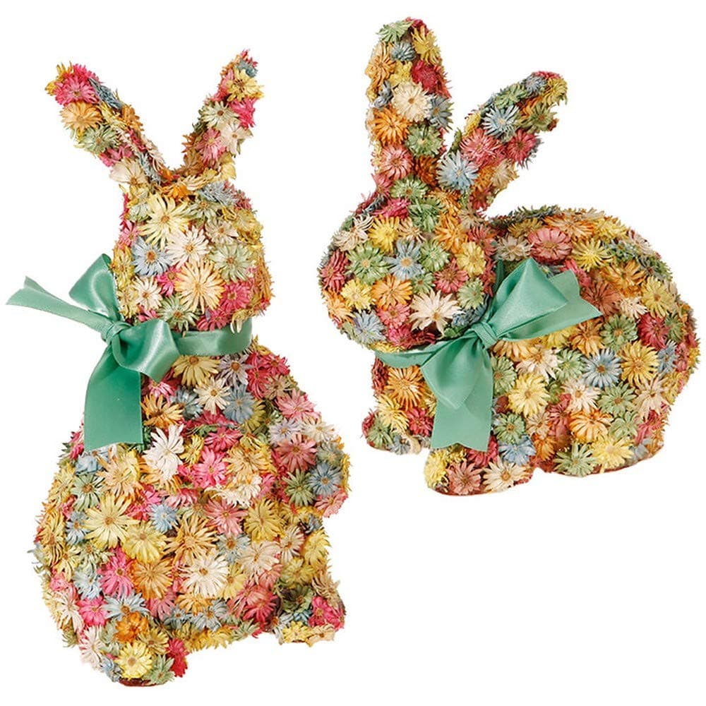 Raz Imports 10.5" Flower Rabbit 2 pc Set