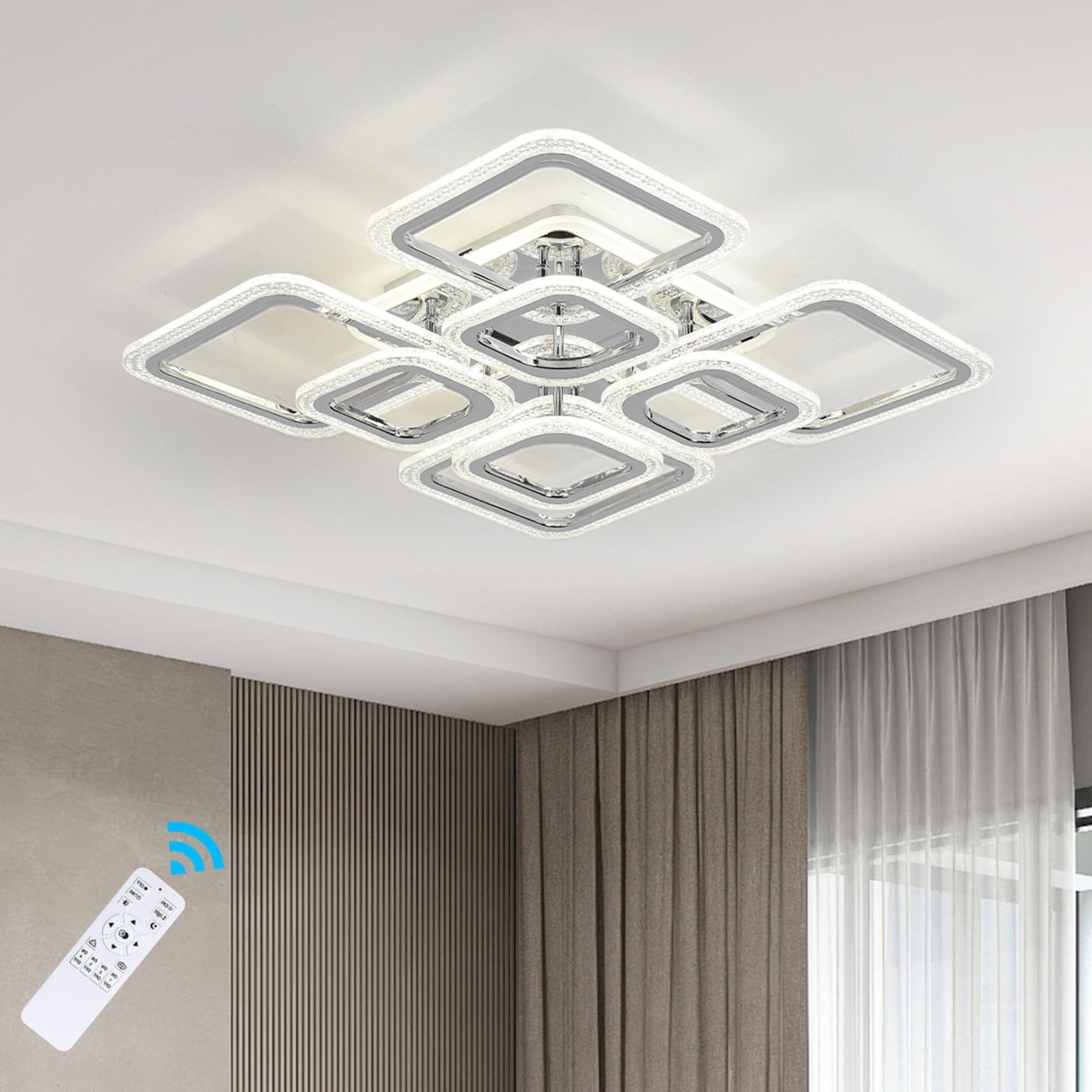 Qcyuui Modern Ceiling Light, Acrylic Flush Mount Led Ceiling Lights, Nordic Chandeliers with 8 Rectangles Lighting Fixture, 100W Chandelier Ceiling Lights Living Room Bedroom Dining Room Kitchen