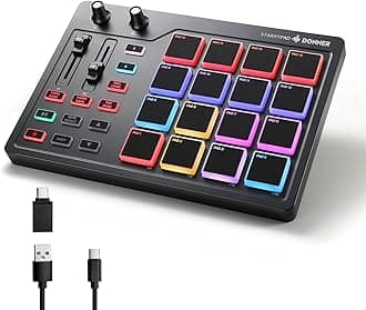 MIDI Pad Beat Maker Machine Professional, Drum Machine with 16 Beat Pads, 2 Assignable Fader & Knobs and Music Production Software, USB MIDI Controller with 40 Courses, STARRYPAD