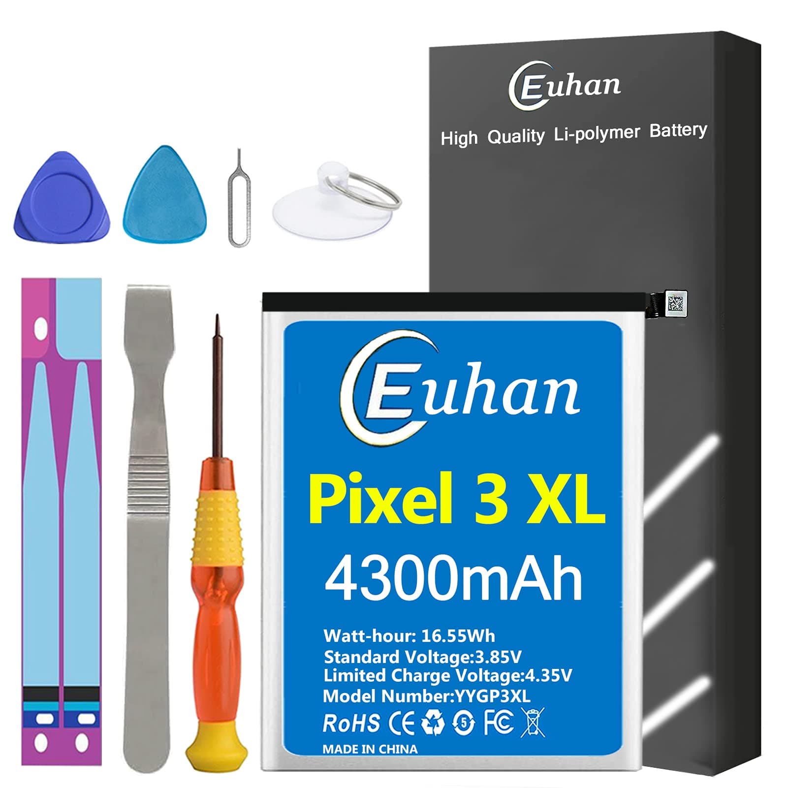 Google Pixel 3XL Battery, [Upgraded] Euhan 4300mAh Li-Polymer Replacement Battery for HTC Google Pixel 3 XL G013C with Repair Tool Kit [24 Month Service]