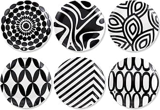 Melamine Assorted Plates-6 Piece Set -Melamine Dinnerware-Platter, Serving, Party, Platter, Dish (6" Appetizer Plate, Black & White)