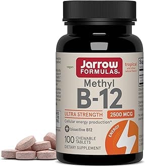 Methyl Vitamin B12 2500 mcg, 100 Chewable Tablets, Tropical Flavored- Bioactive B12 Vitamin - Supports Cellular Energy Production, Brain Health & Metabolism - 100 Servings