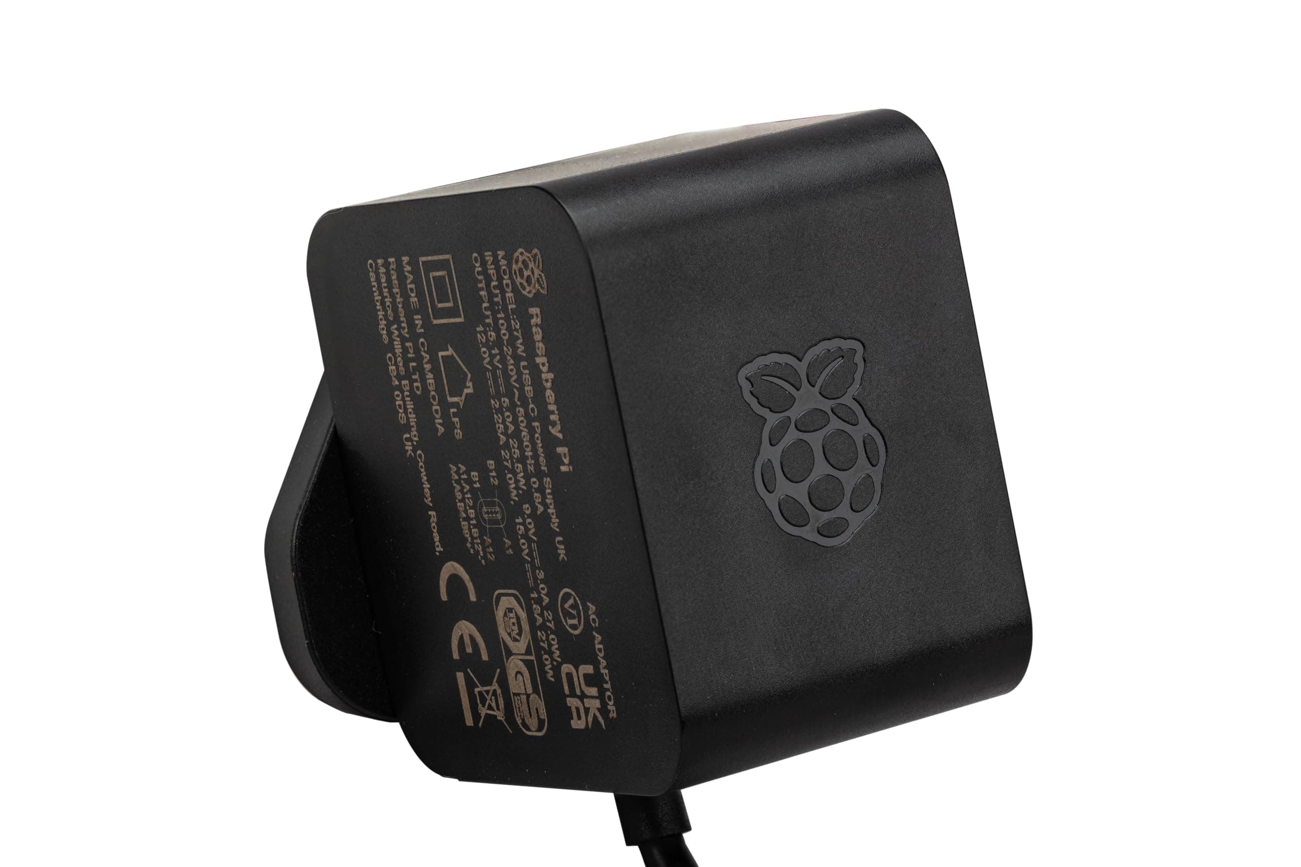 27W USB-C Power Supply (Black) - Optimal Charging for Raspberry Pi 5 & High-Power Peripherals, with USB PD - UK Plug