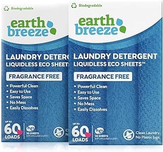 Earth Breeze - Liquid-less Laundry Detergent Sheets - Fragrance Free - No Plastic Jug (120 Loads) 60 Sheets (Pack of 2)  Sheets Laundry Club - up to 100 Loads - 50 Sheets - As Seen on Shark Tank - Laundry Detergent Sheets - Fresh Linen Scent - No Plastic Jug - New Liquid-Less Technology - Eco-Friendly Lightweight  Breezeo Laundry Detergent Strips (Laundry Detergent Sheets), Fresh Linen Scent, 48 Loads – More Convenient than Pods, Pacs, Liquids or Powders – Great for Home, Dorm, Travel, Camping & Hand-Washing  Tru Earth Eco-friendly, Biodegradable, Zero Waste, Cruelty-Free Laundry Detergent Sheets/Eco-Strips for Sensitive Skin, 32 Count (Up to 64 Loads), Fresh Linen Scent  Rockin' Green 45oz (90 Loads) Active Wear Detergent - All Natural Laundry Detergent Powder - Vegan and Biodegradable Odor Fighter - Safe for Sensitive Skin  Molly's Suds Original Laundry Detergent Powder | Natural Laundry Detergent for Sensitive Skin | Earth-Derived Ingredients, Stain Fighting | 120 Loads  Seventh Generation Laundry Detergent, Ultra Concentrated EasyDose, Fresh Lavender, 23 oz, 66 Loads (Packaging May Vary) (Pack of 1)  Nellie's All Natural Laundry Soda 100 Loads