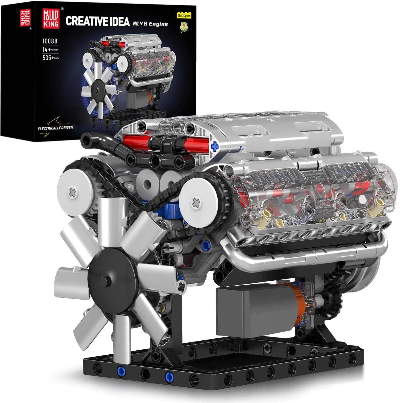 Mould King V8 Engine Building Blocks Sets, MOC Scale Model Kit with Battery and Motor, Collectible Set for Adults, Construction Toys Gifts for Friends Men Teen Youths (535 Pcs)