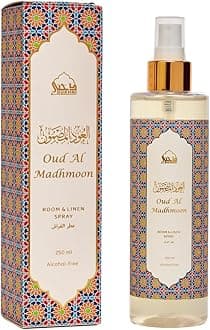 Oud Al Madhmoon Attar Al Faraash by Dukhni | 250ml Non Alcoholic Spray | Arabic Natural Mist | Air Freshener, Room Mist, Fabric & Linen Spray | Perfect for Prayer mats, beds, sofas, curtains