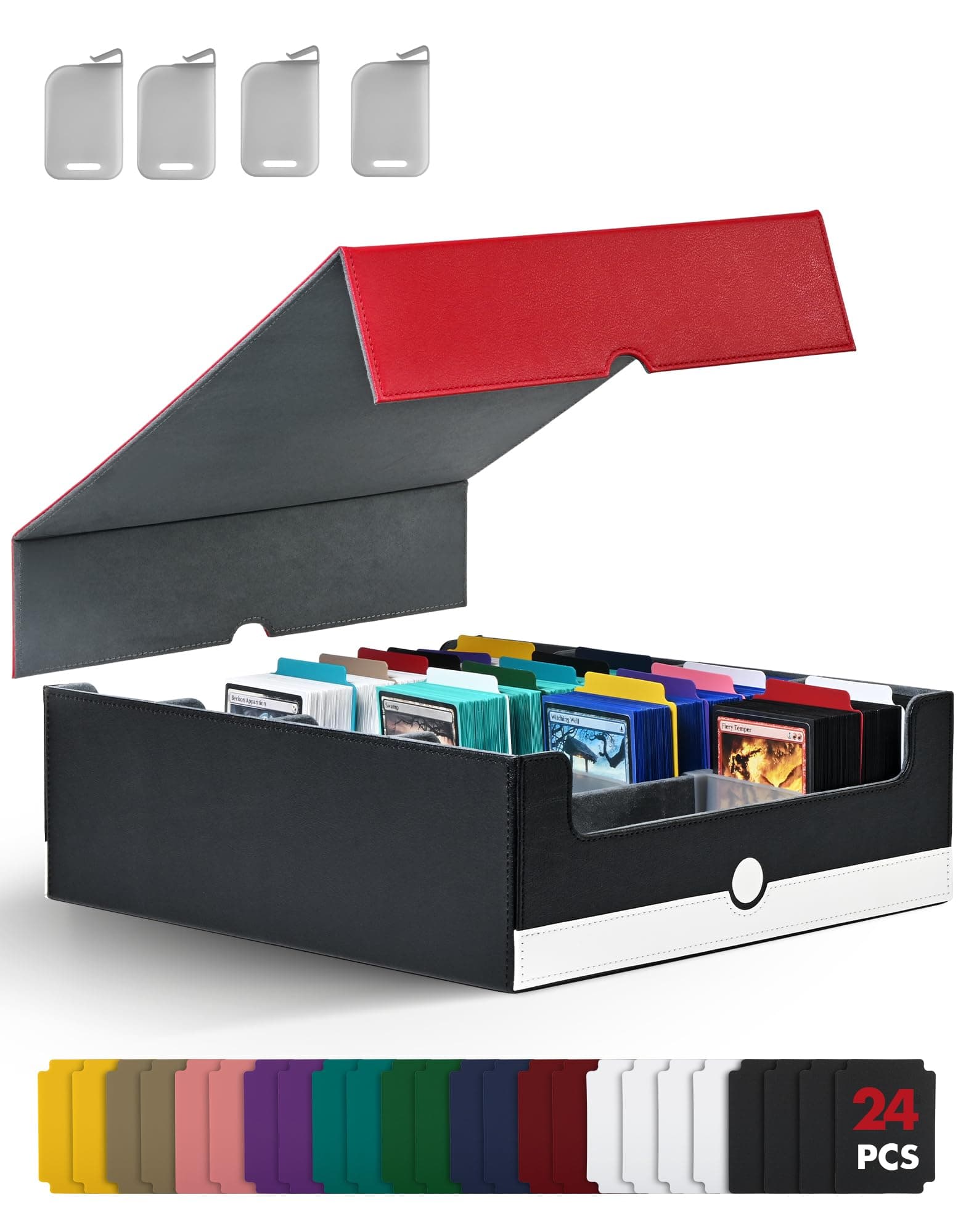 ZLCA Card Storage Box Holds 3200+, Deck Storage Case with 4 Stoppers, Card Organizer for TCG MTG PTCG(Red&White)