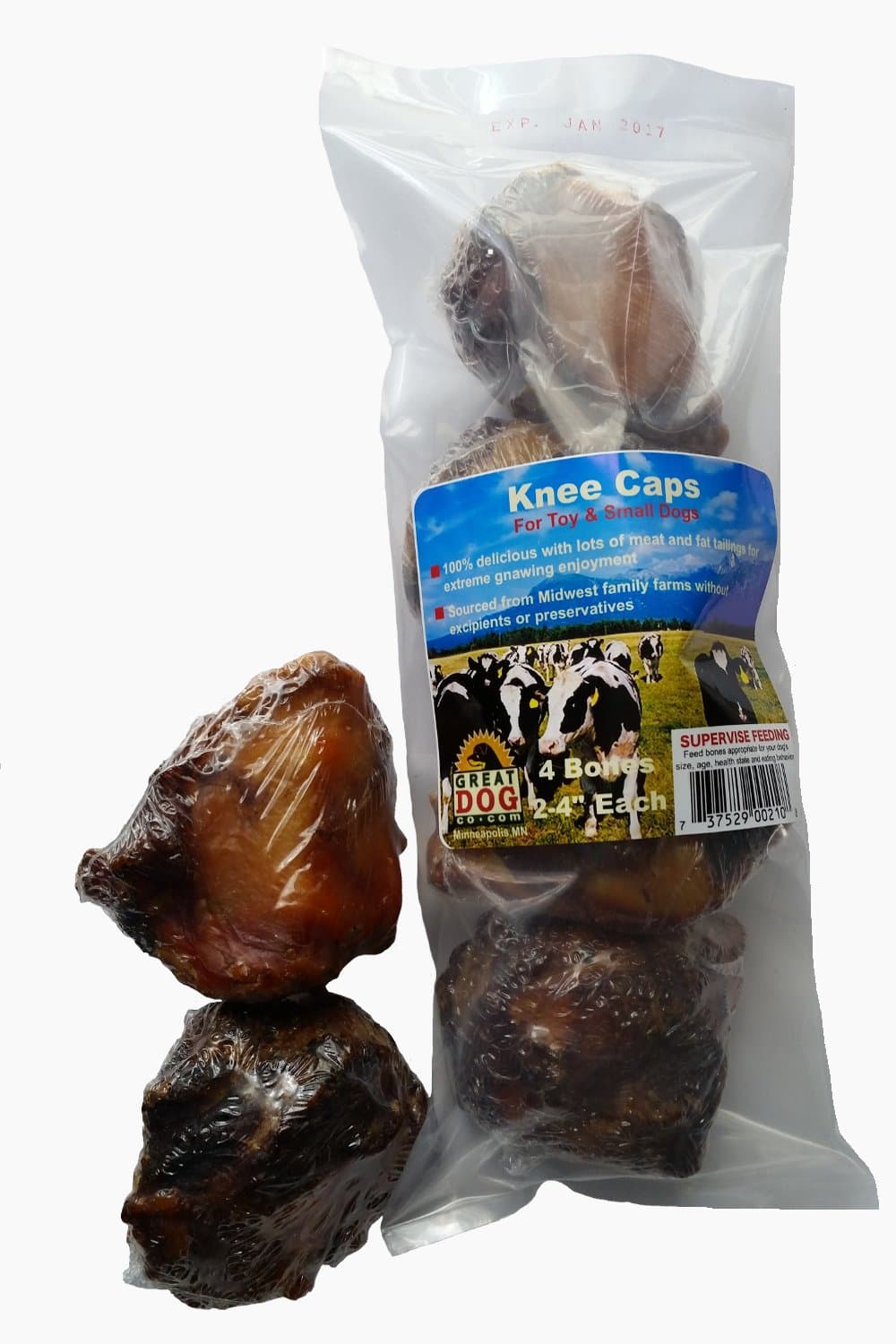 Great Dog Beef Knee Caps 4, 2-4 Inch Bones - Sourced and Made in USA Only,Beef Bones for Dogs,Beef Knee Caps for Dogs,Beef Dog Bones,Beef Bones for Smaller Dogs