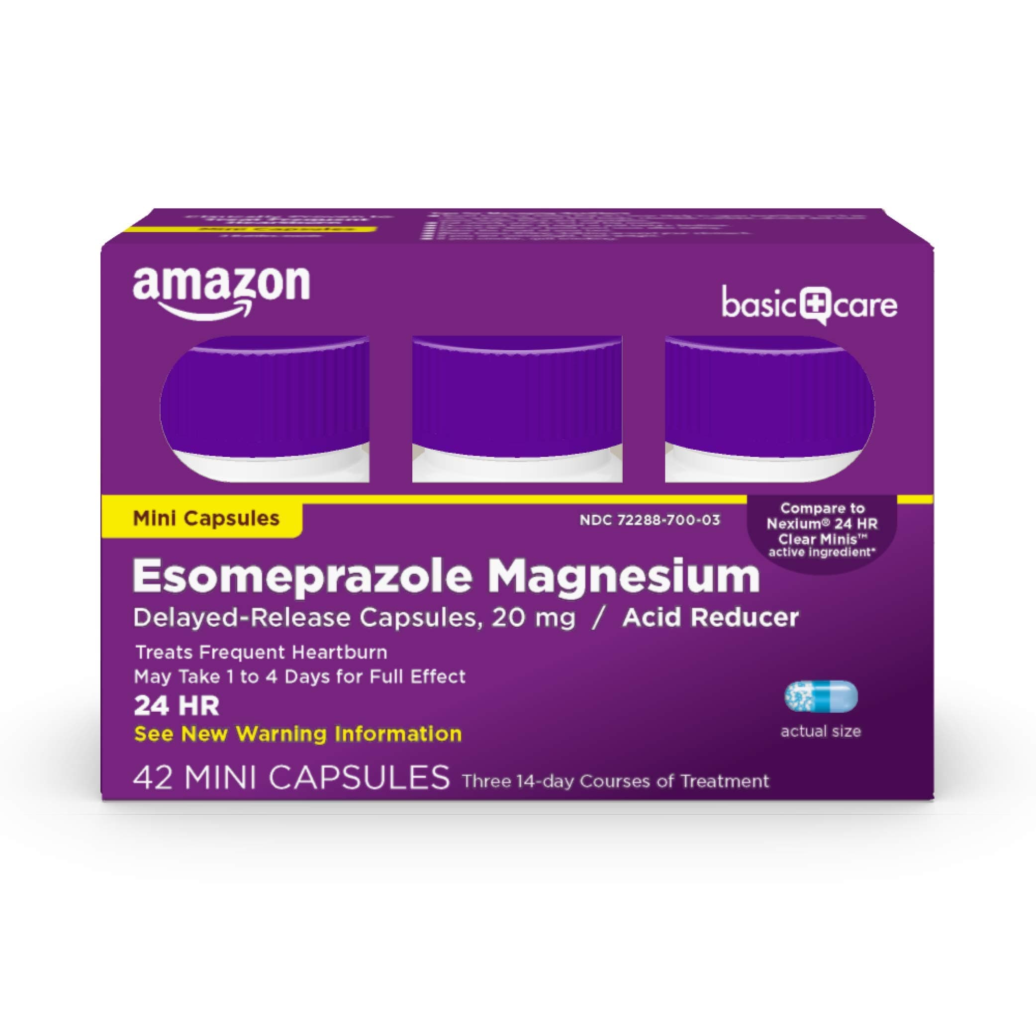Amazon Basic Care Esomeprazole Magnesium Delayed-Release Mini Capsules, 20 mg, Acid Reducer, 24 Hour Heartburn Medicine, 42 Count