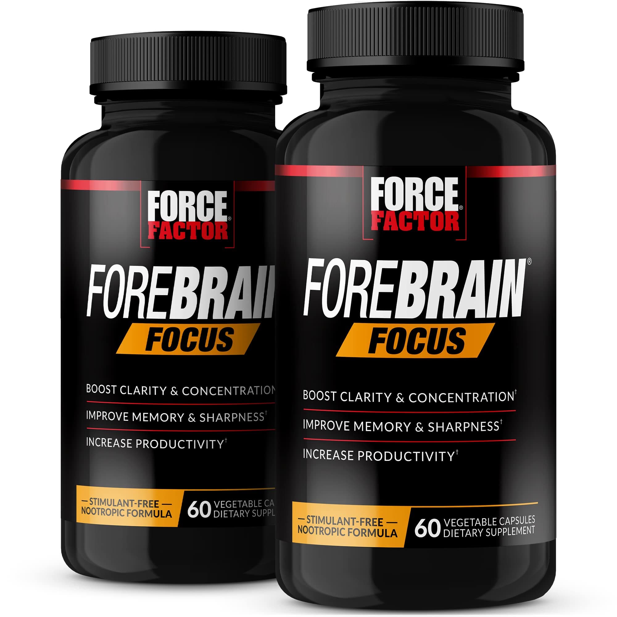 Forebrain Focus Brain Booster, Brain Supplement to Boost Clarity & Concentration, Improve Memory & Sharpness & Productivity, Nootropic Brain Support Supplement, 120 Capsules, Black