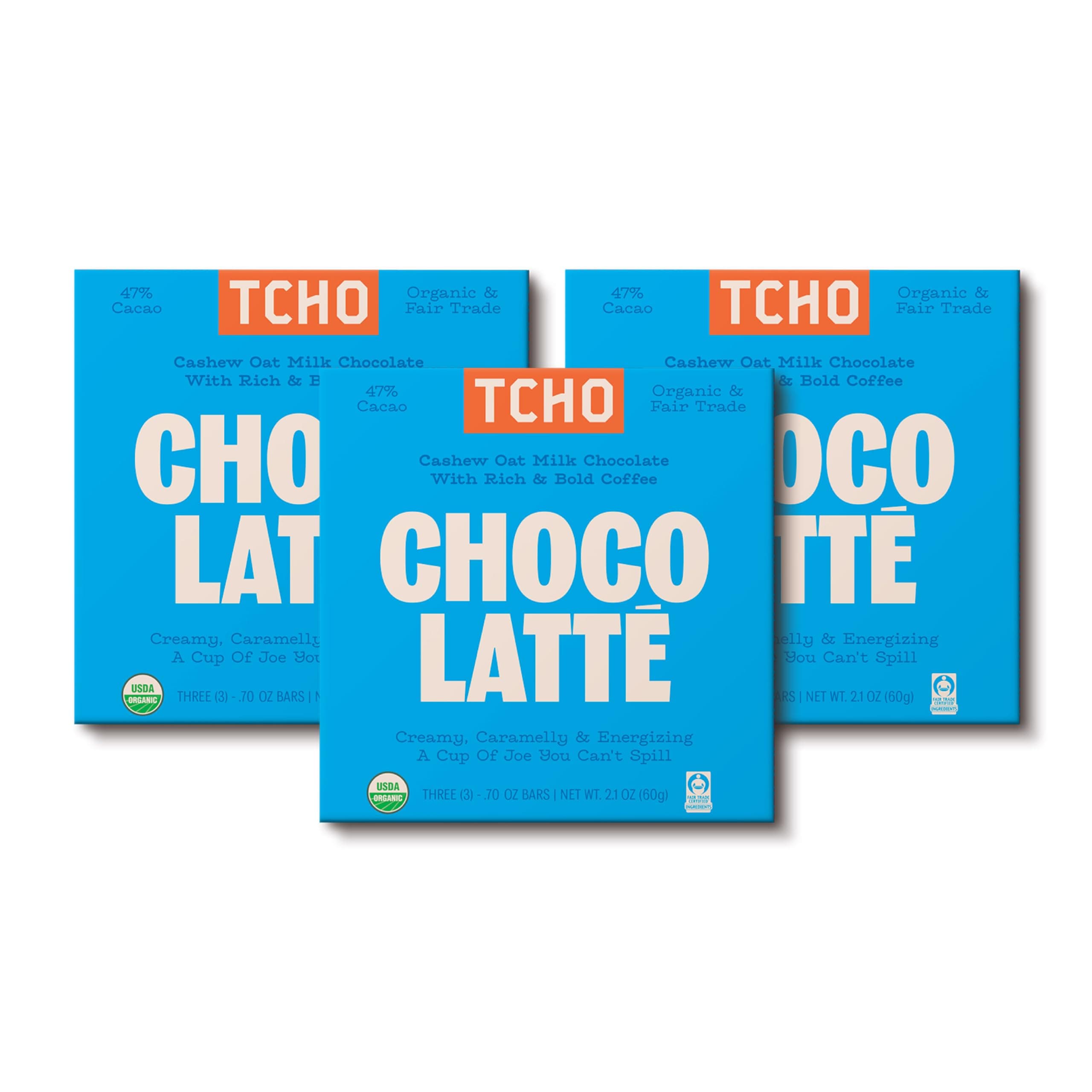 Choco Latte 47% Oat-Milk Chocolate Bars (3 pack) | Plant Based, Organic & Fair Trade | Non GMO, Non-Dairy, Vegan, Soy Free (2.1oz each)