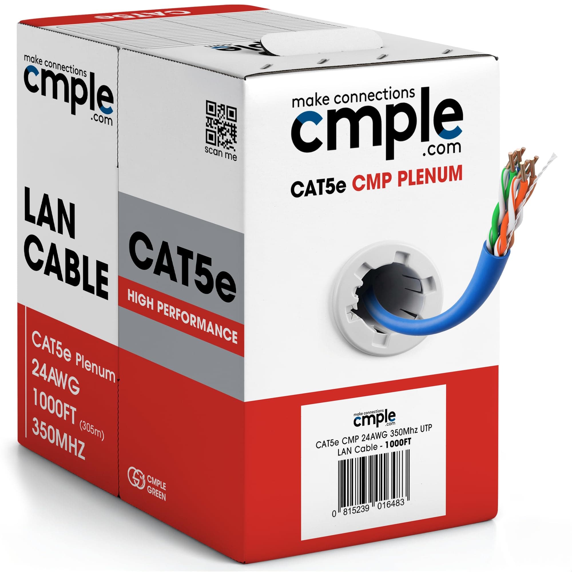 Cmple - Cat5e Plenum Cable 1000ft, CMP, Blue 350MHz Gigabit Ethernet Solid Network Internet Bulk UTP