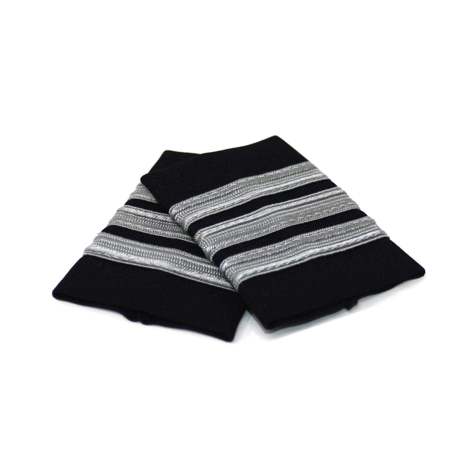 Aero PhoenixProfessional Pilot Uniform Epaulets - Three Bars - First Officer - Silver Nylon on Black