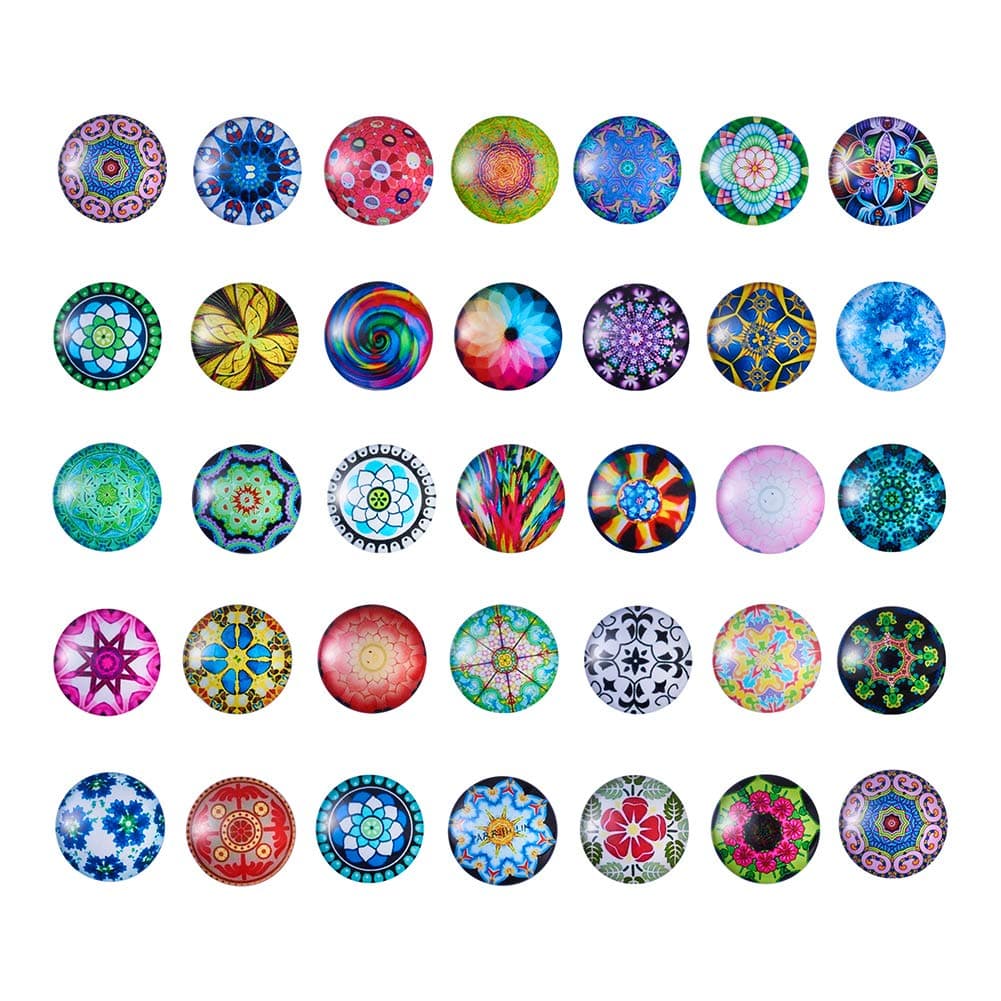 PandaHall About 50pcs/Box Mosaic Printed Half Round Flat Back Glass Cabochons 1 Inch (25mm) for Jewelry Making
