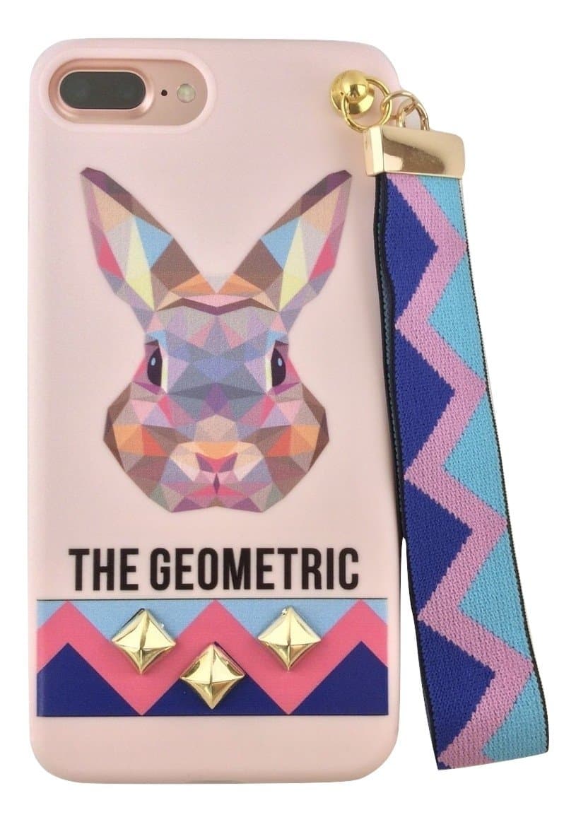 iPhone 7 Plus Case, GLIMMER [Geometric Animal Series] with 3D Stud Rivet & Tri-Color Supporting Strap, Soft TPU (RABBIT)