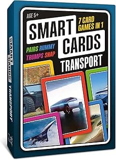 SMART CARDS Transport, 7 games in 1, Pairs, Snap, Trumps, Rummy, Memory Quiz, Learn Facts, Travel Game, Gift, Stocking Filler, Age 5+, 1-8 Players
