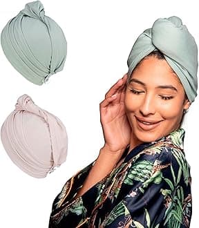 - 2 PCS Tee Shirt Drying Wrap, Frizz Free, Soft & Lightweight&Flexible, Hair Drying Turban, Gentle Drying Towel Wrap with Button, for Long Hair (Sage&Pink)