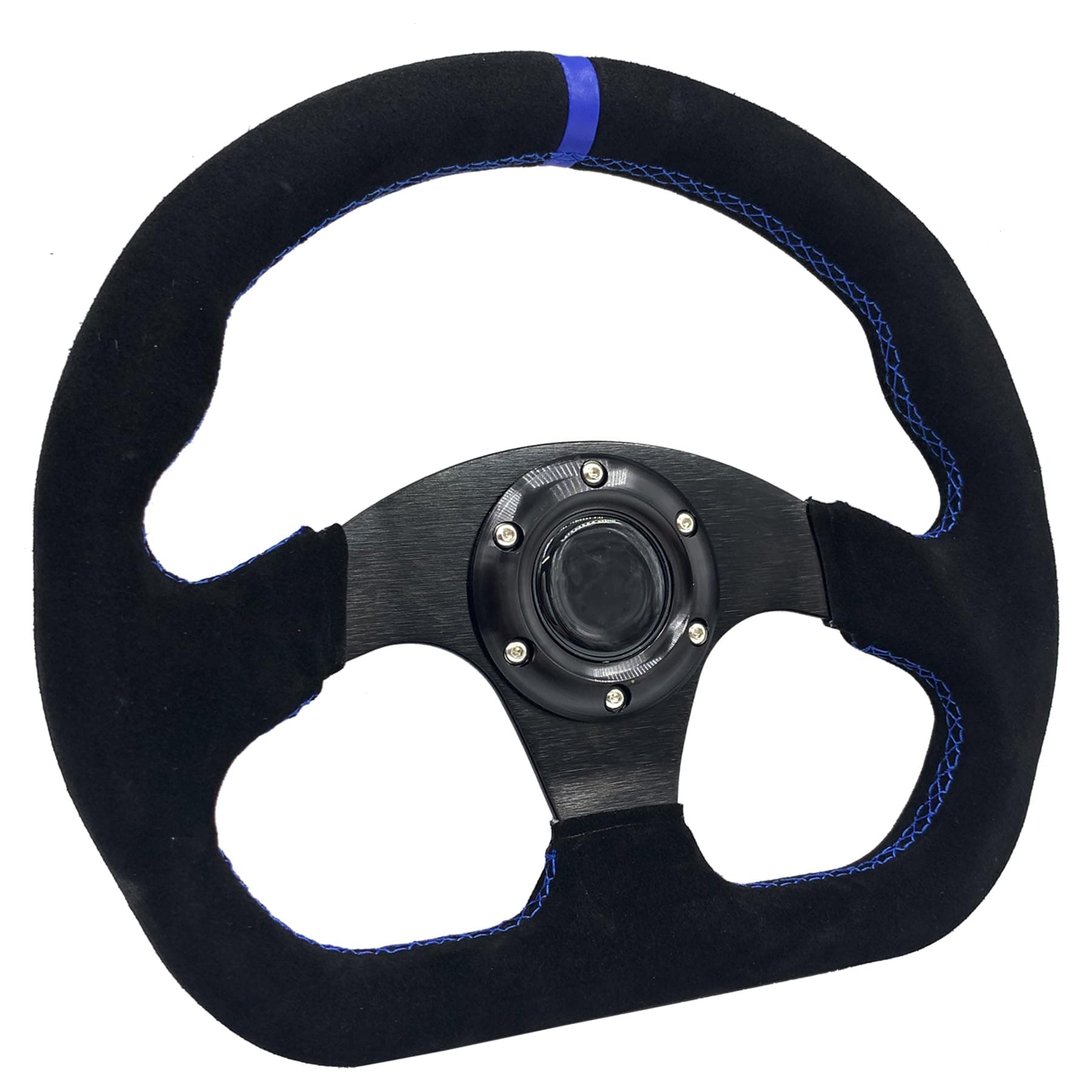 13" Blue Stripe Steering Wheel Race Style D-Shaped Flat Drift Racing Steering Wheel Suede Leather with Blue Stitch and Horn Button…
