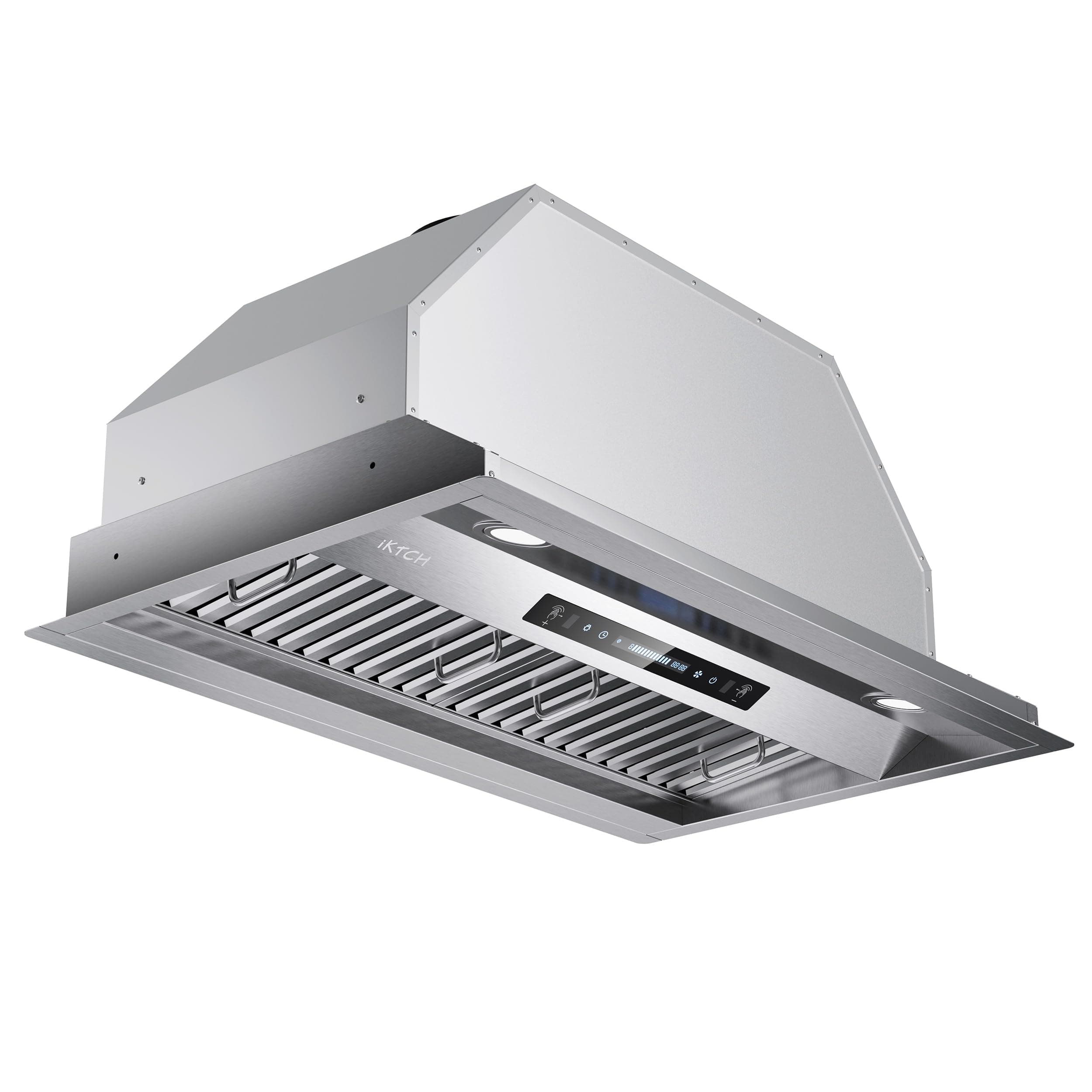 IKTCH 30 inch Built-in/Insert Range Hood 900 CFM, Ducted/Ductless Convertible Duct, Stainless Steel Kitchen Vent Hood with 2 Pcs Adjustable Lights and 2 Pcs Baffle Filters with Handlebar