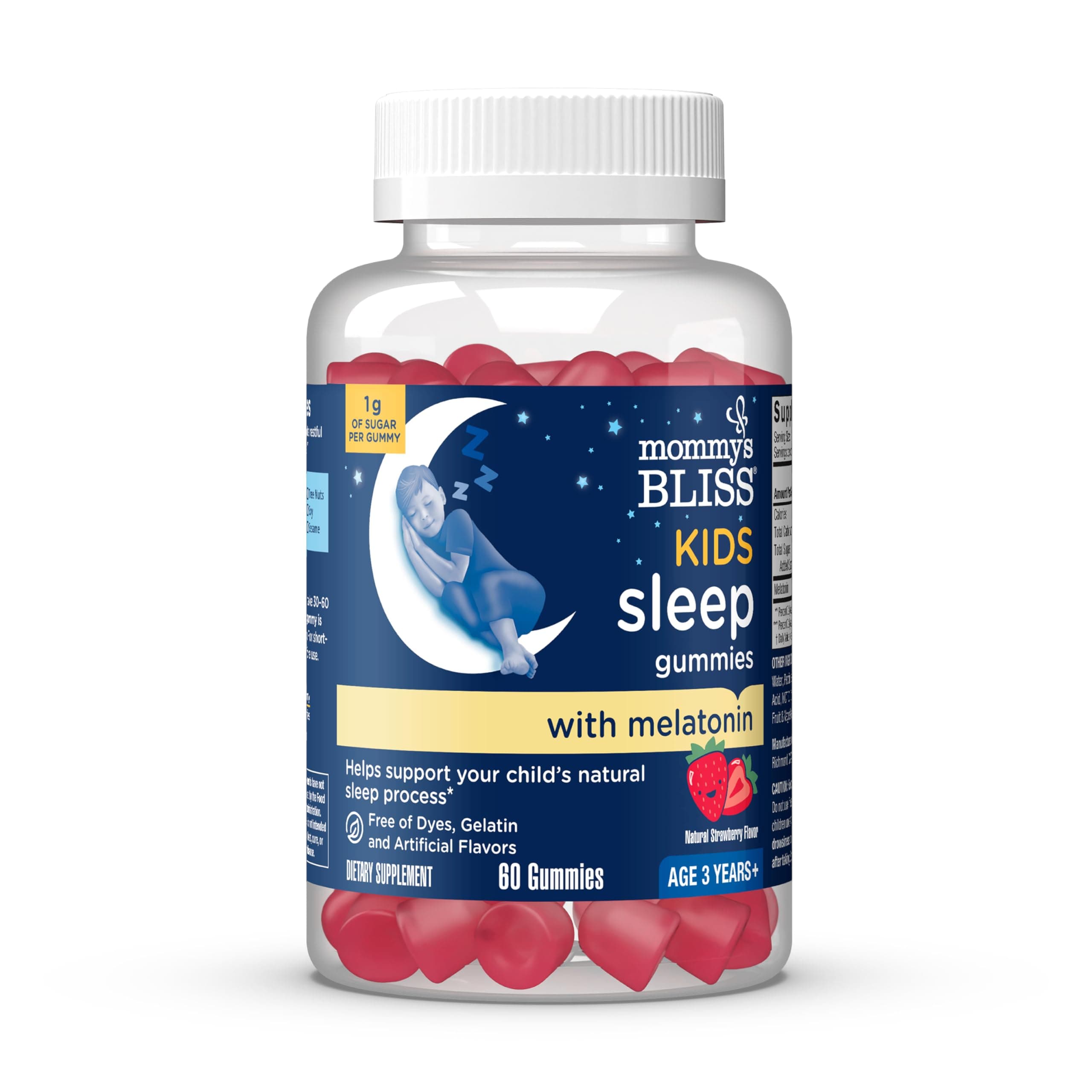 Kids Sleep Melatonin Gummies, No Artificial Colors, Flavors or Gelatin, Strawberry Flavor Children's Melatonin Gummies, Age 3+, 60 Count