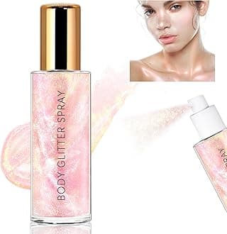 HOSAILY Body Glitter Spray, Moisturizing Bronze Body Shimmer Luminizer Glow Illuminator Quick-Drying and Non-Sticky Liquid Highlighter Spray for Face Hair Glitter, 60ML -Pink