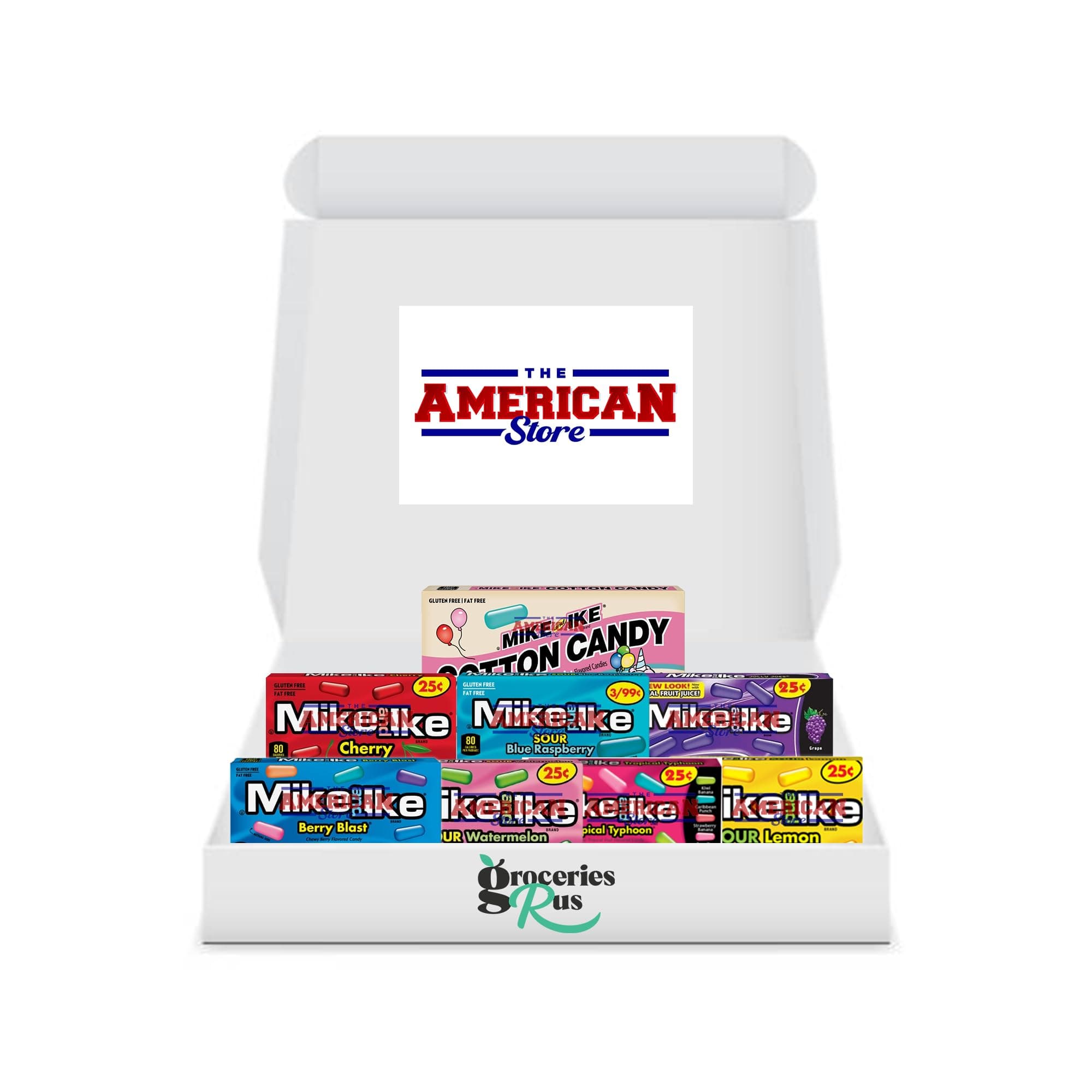 American Candy Hamper - Mike & Ike Sweets Premium Gift Box of Fruit Flavoured Chewy Candy/Sweets - Gluten and Fat Free - by GroceriesRUS