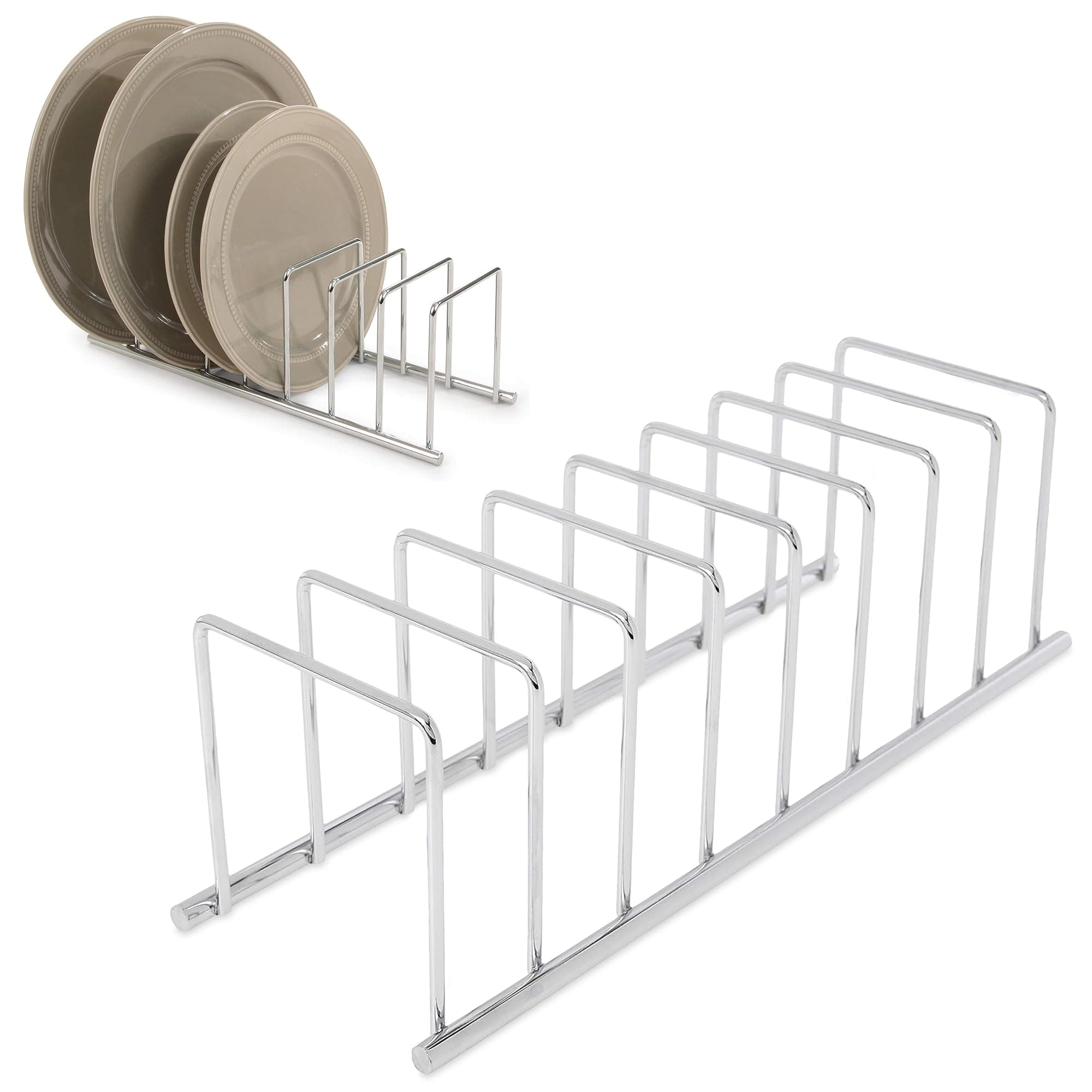 Euro Kitchen Organizer Cutting Board Holder Stand for Countertop or Inside Kitchen Cabinet Organization Chrome, 8 Slot Cutting Board Drying Rack or Cabinet Plate Bakeware Storage Organizer