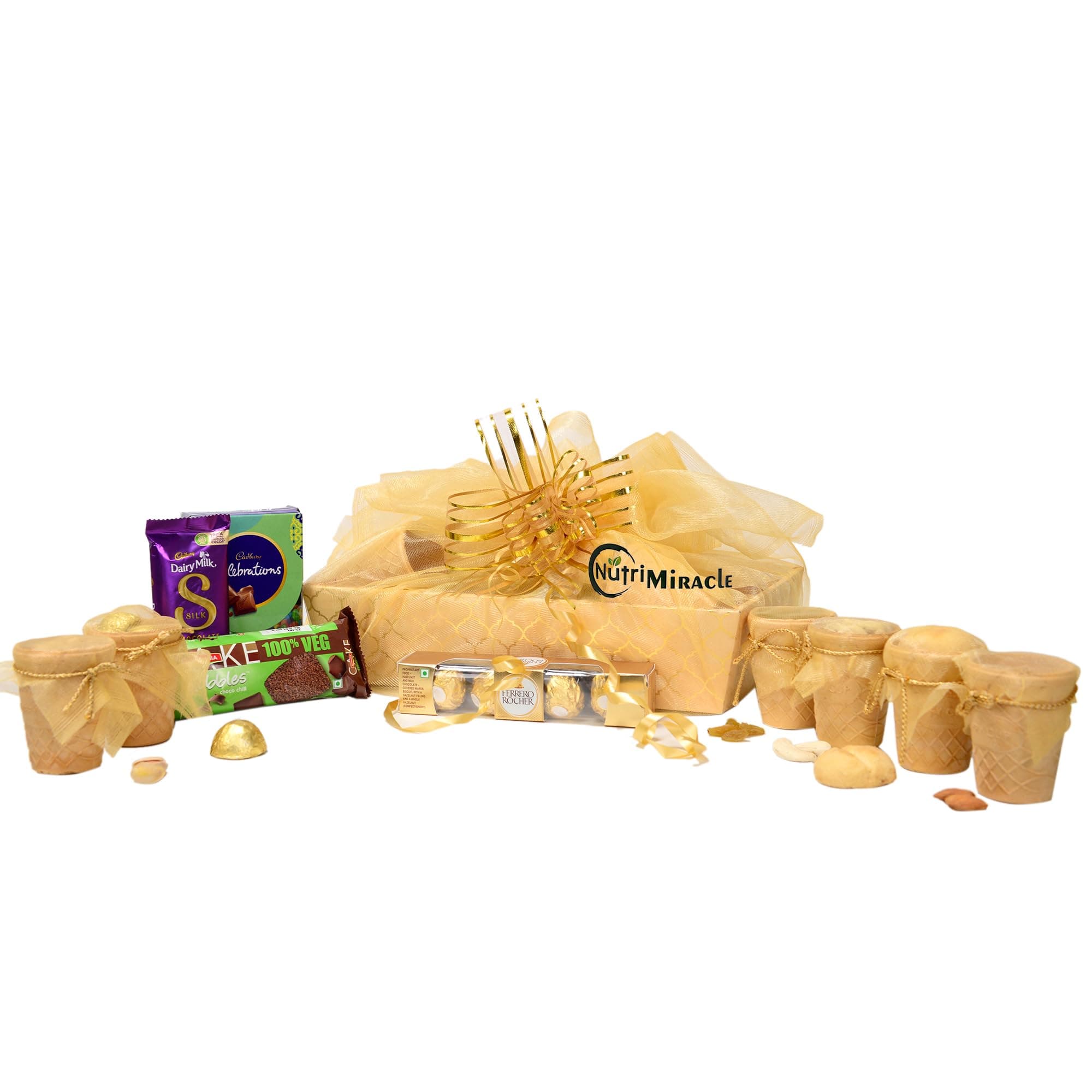NUTRI MIRACLE Eco-Friendly Gift Hamper with Edible Cups, Chocolates & Nuts - Rakhi Gift Hamper for Family, Friends & Staff