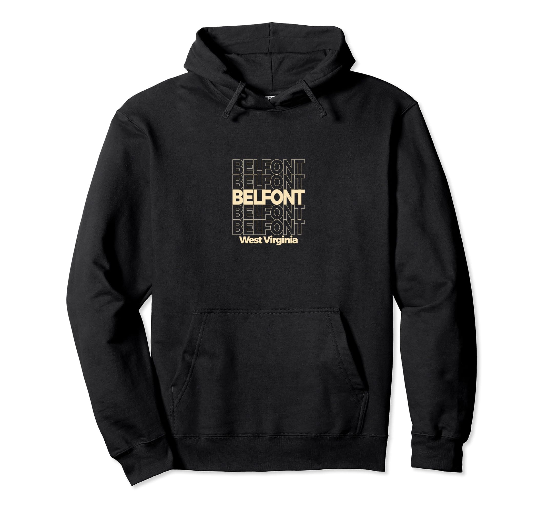 Vintage Belfont, West Virginia Repeating Text Pullover Hoodie